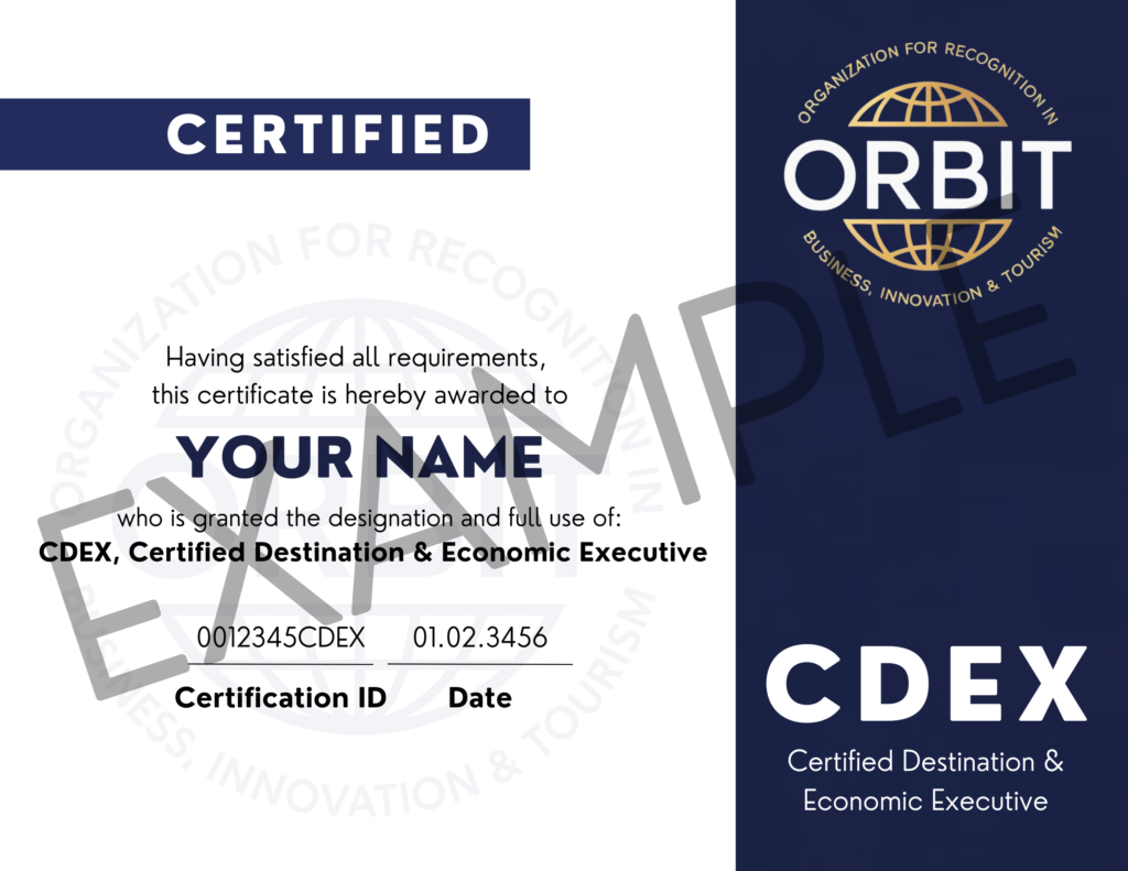 Example ORBIT Certified Destination and Economic Executive certificate
